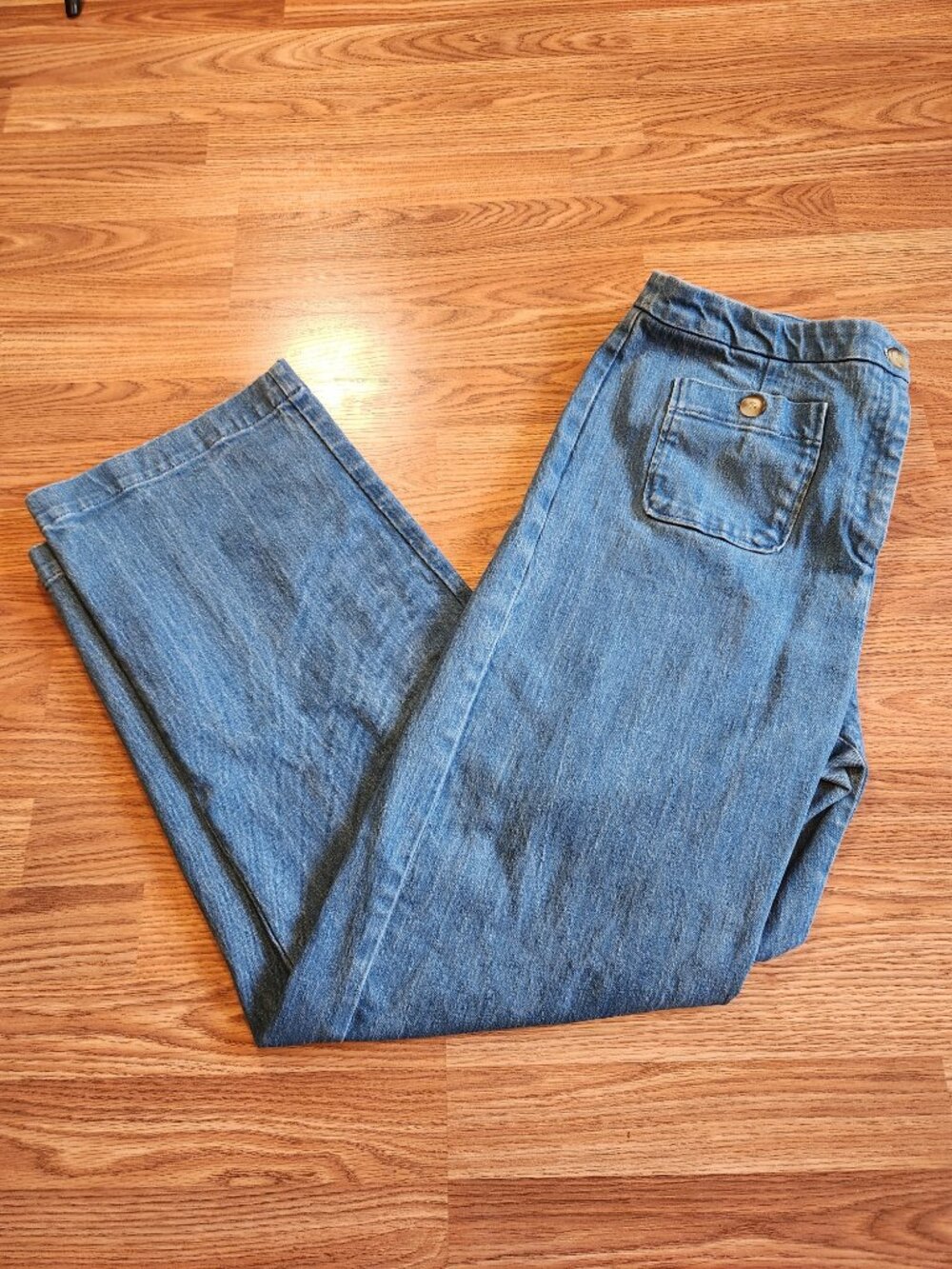 Sezane Dan Pantalon Wide Leg Patch Pocket Jeans 100% Cotton Stone Wash 46-14